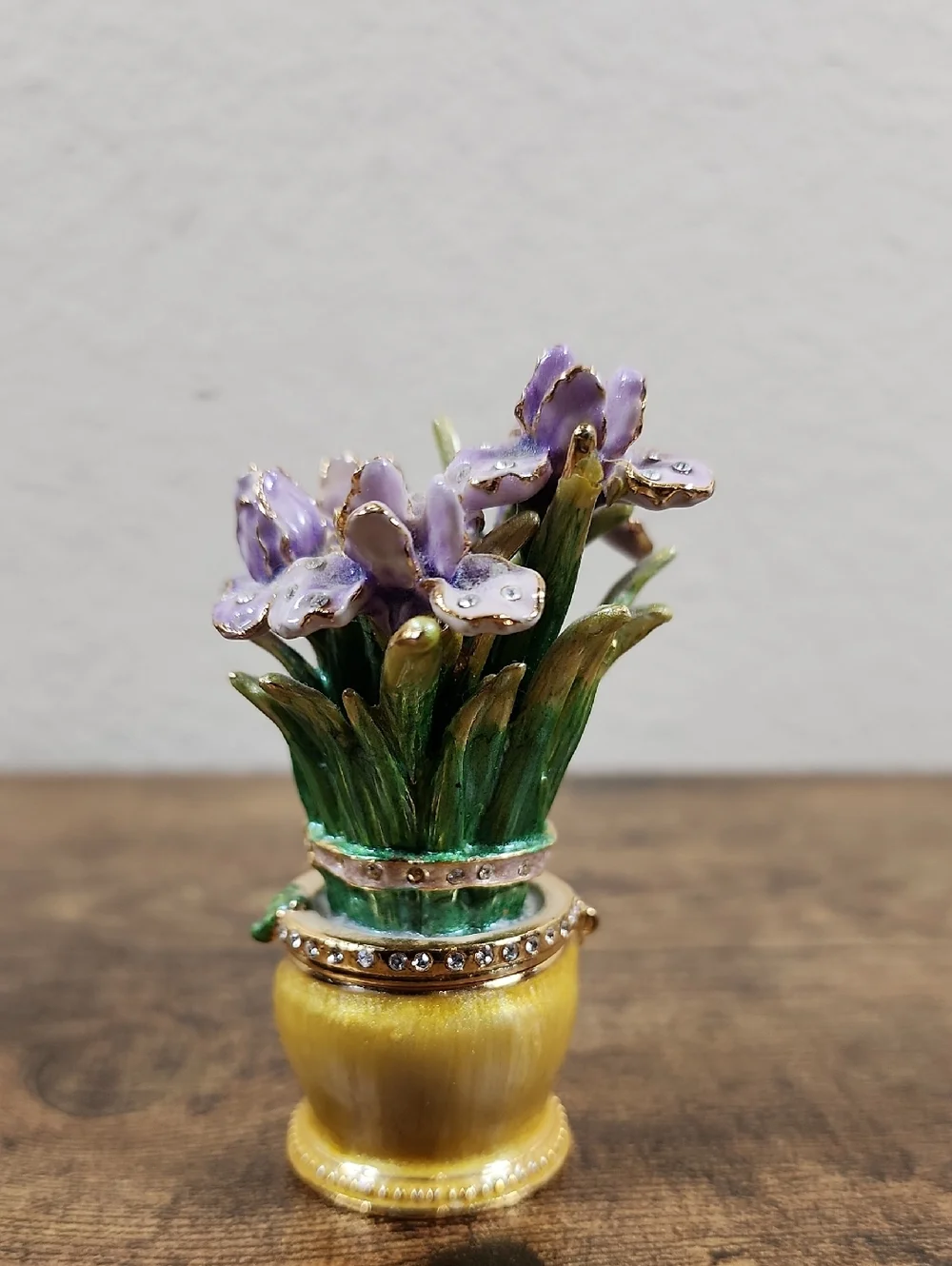 Miniature Jeweled Iris Flower Trinket Holder